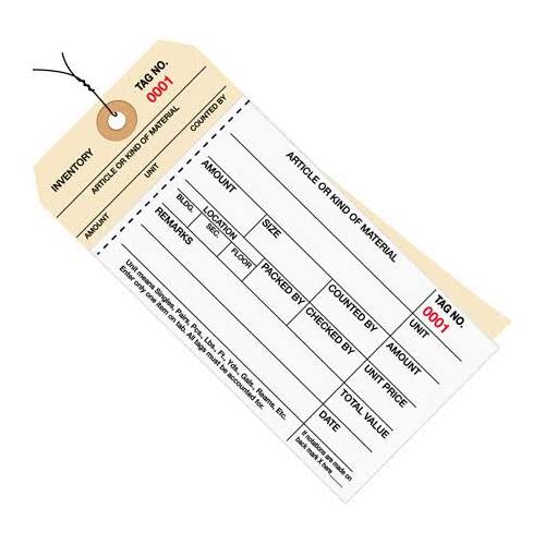Pre-Wired 2 Part Carbonless Stub Style Numbered Inventory Tags C752