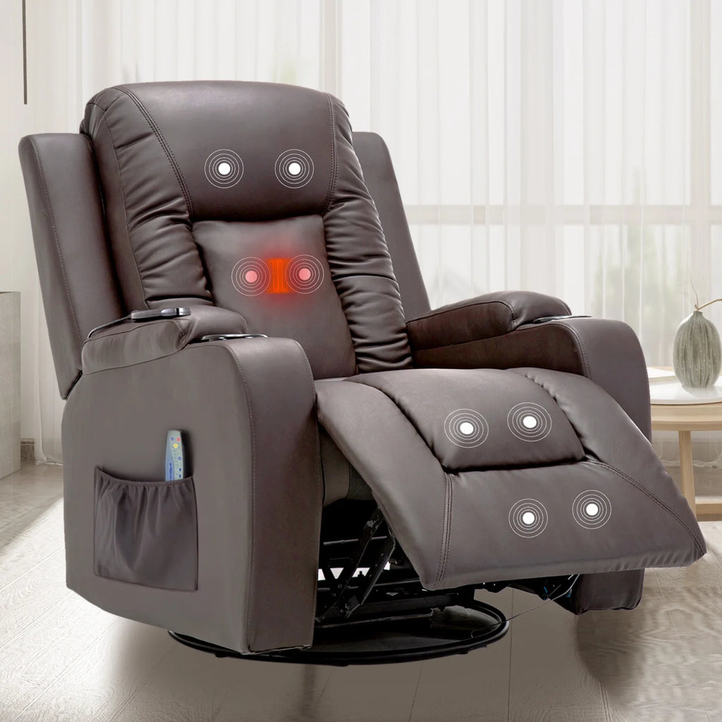 Black PU Leather Heated Massage Recliner Chair P368