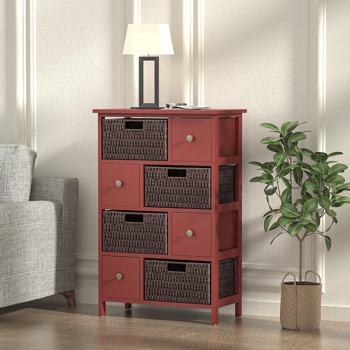 Red Storage Cabinet with 4 Drawers and 4 Baskets N817748