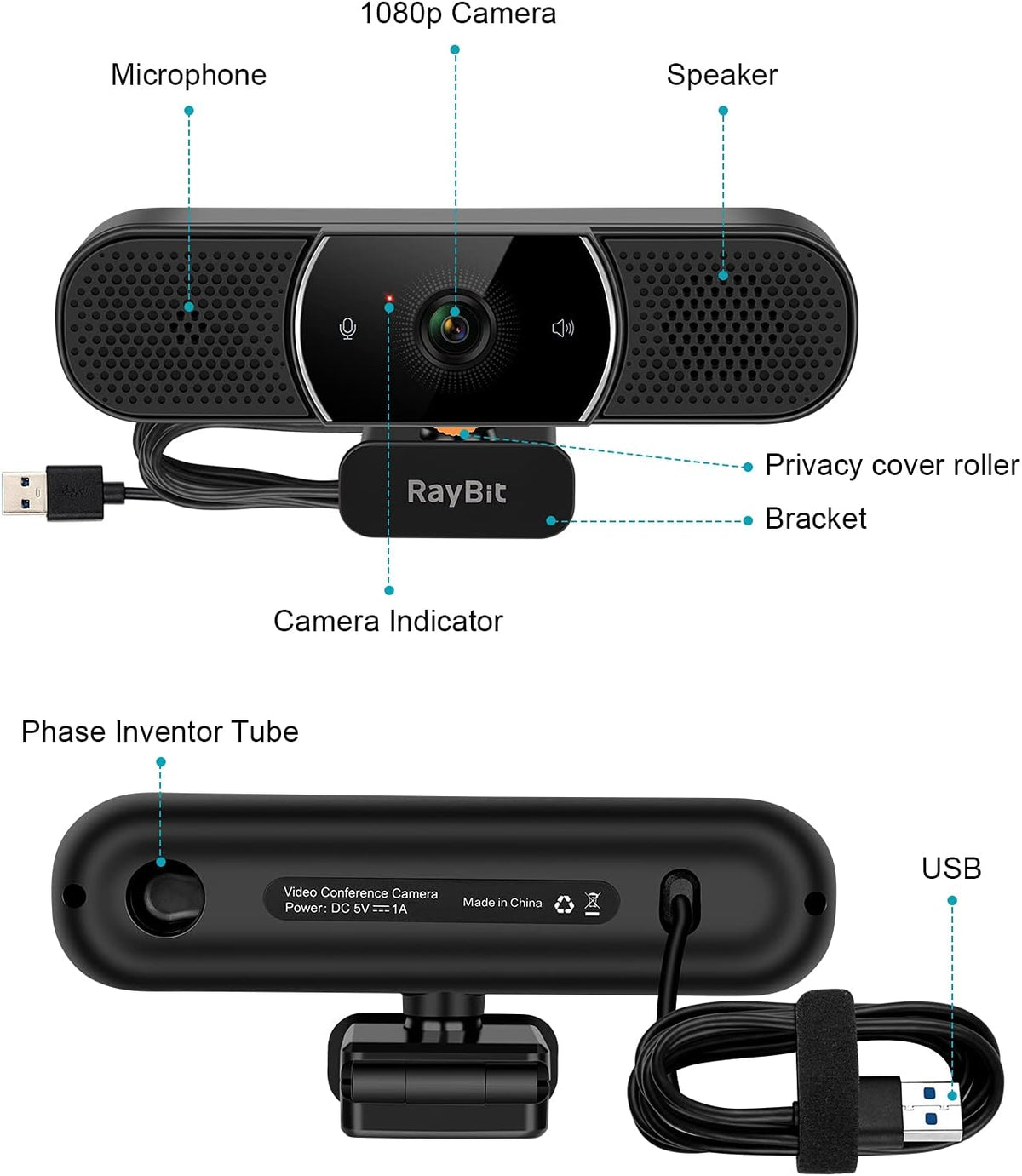 3 in 1 Webcam with Microphone and Speaker, Privacy Cover, Autofocus O84151