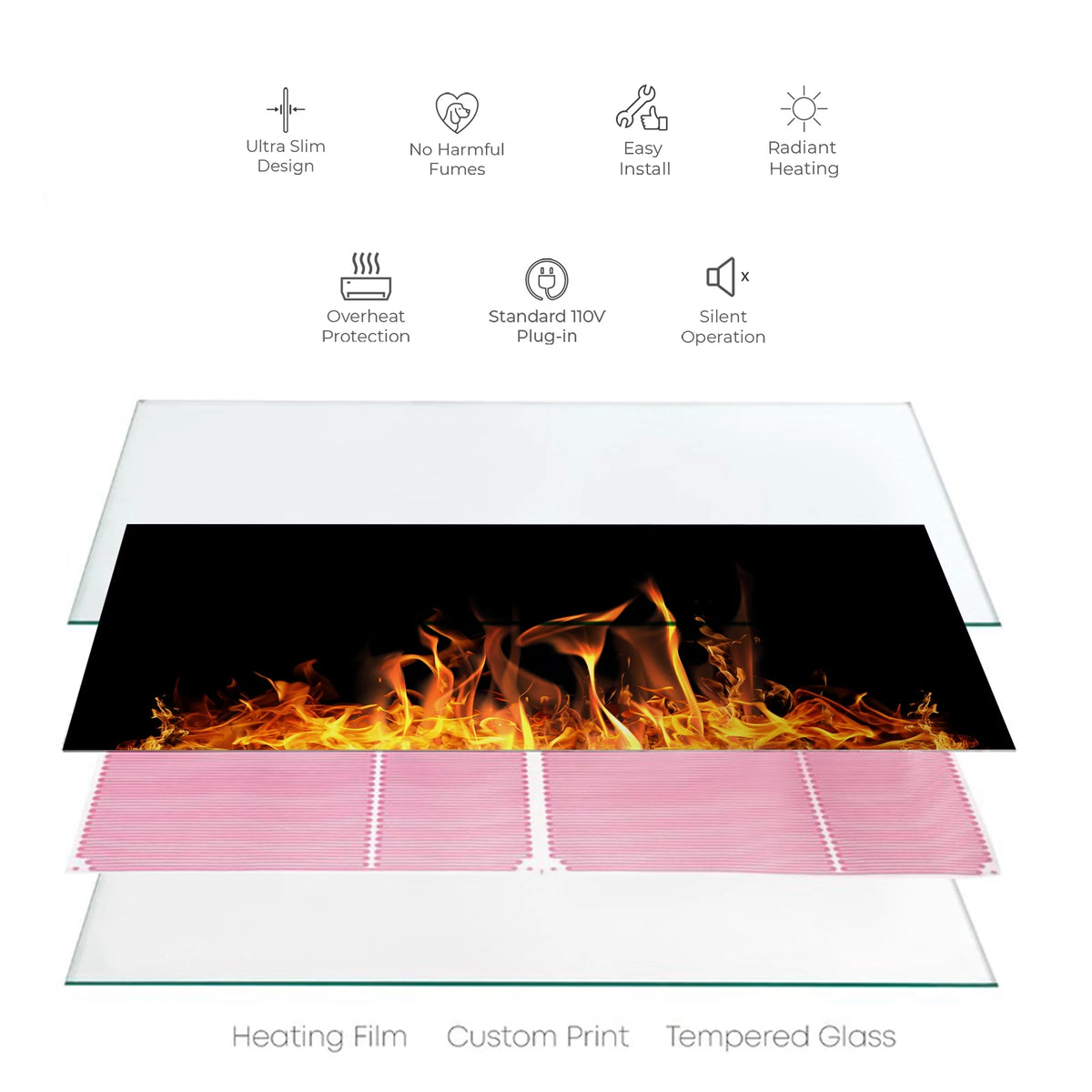 Fire Print Decorative Glass Space Heater 24x48 P3646