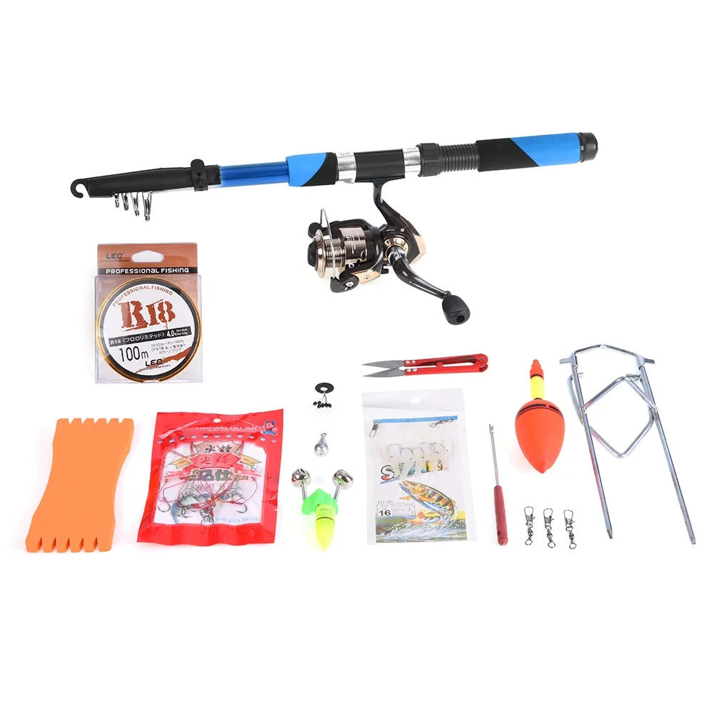 2.1m Telescopic Fiberglass Fishing Rod Reel Baits Hooks Bag Kit Q412