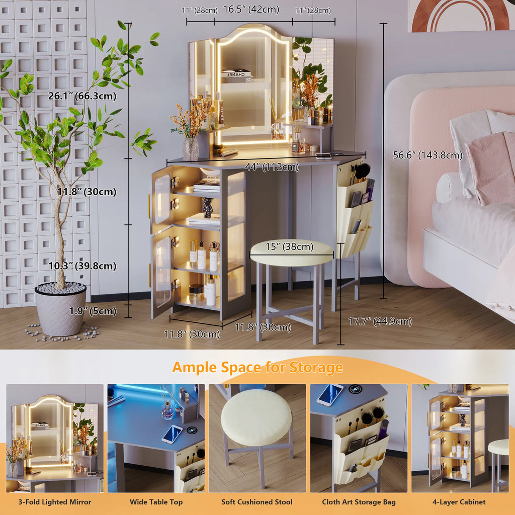 White Makeup Vanity Desk with Stool G3758