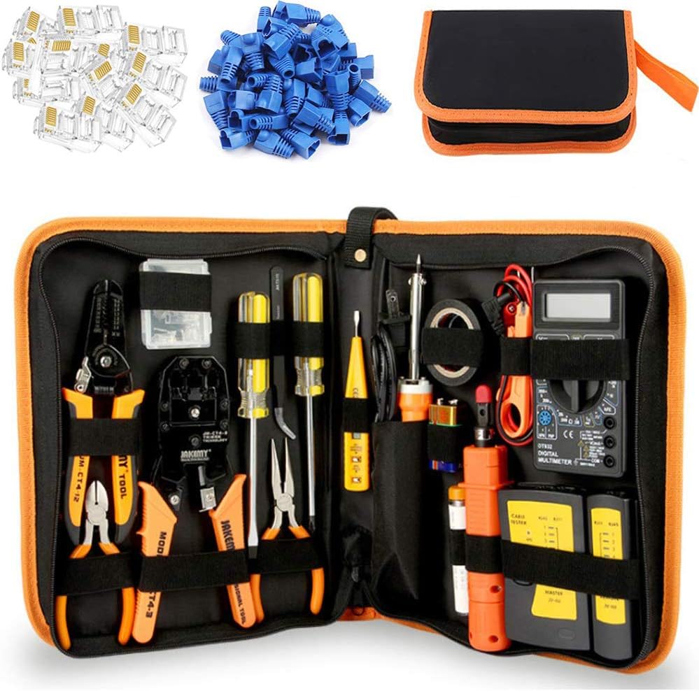 RJ45 Crimper Cat5/Cat5e/Cat6 Tool Set with 50PCS Connectors, 50PCS Covers Network Wire Stripper Kit (Dark) Pack of 2 X4505