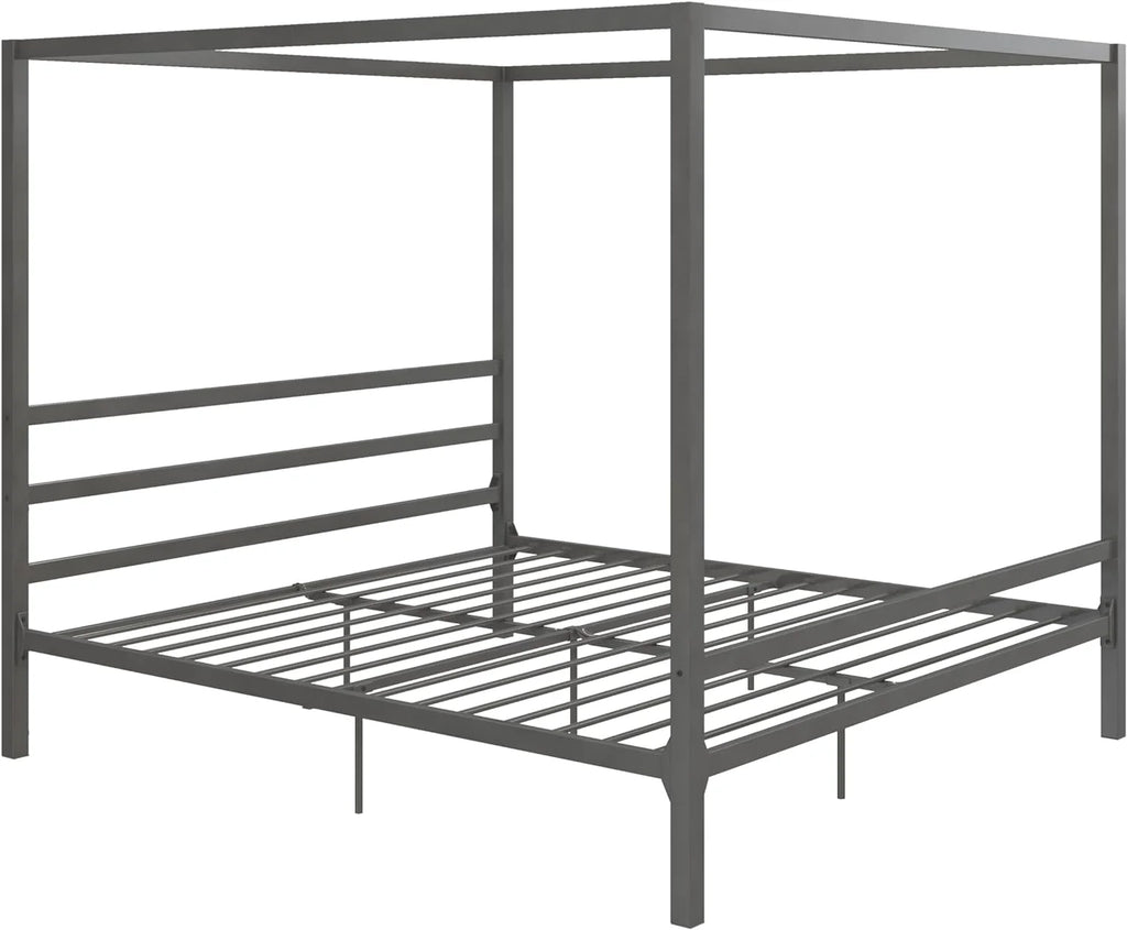 King Gunmetal Gray Metal Canopy Platform Bed with Underbed Storage Y77479