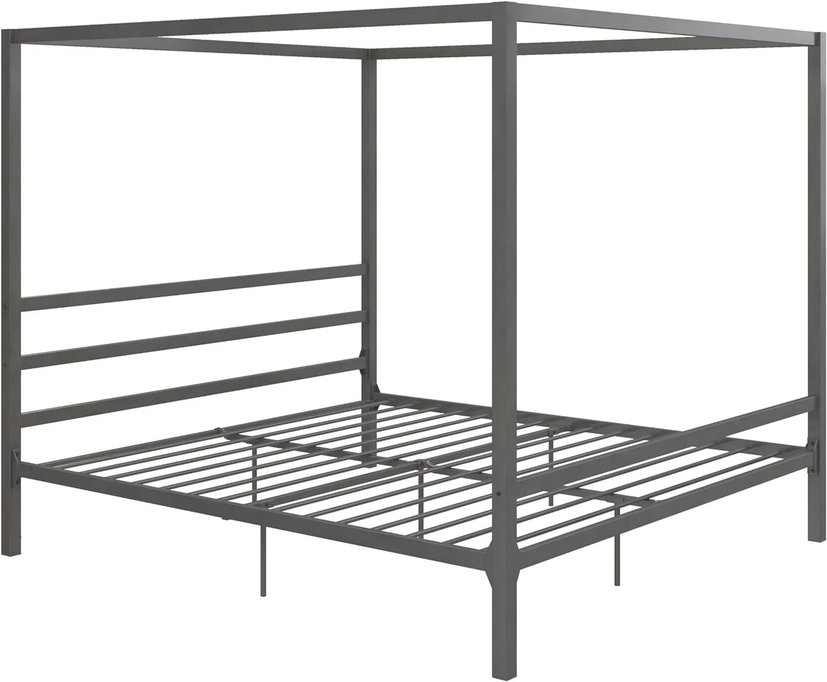 King Gunmetal Gray Metal Canopy Platform Bed with Underbed Storage Y77479