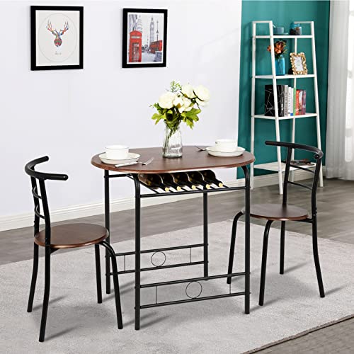3 Piece Wooden Dining Set with 2 Chairs and Wine Rack V9033