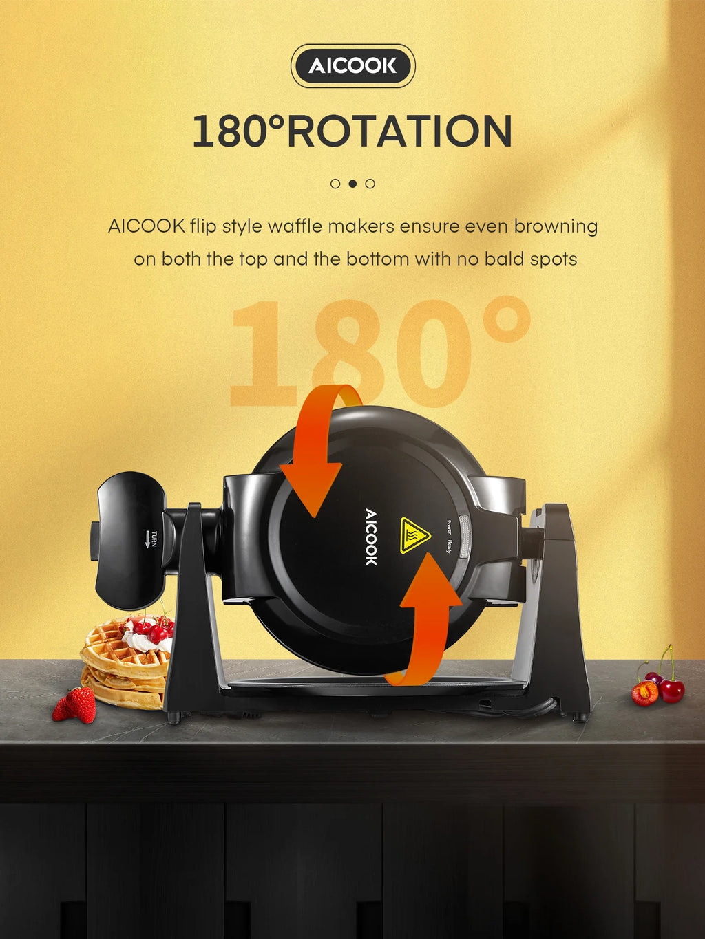 Double Belgian Waffle Maker 180° Flip 1400W Nonstick Black F527