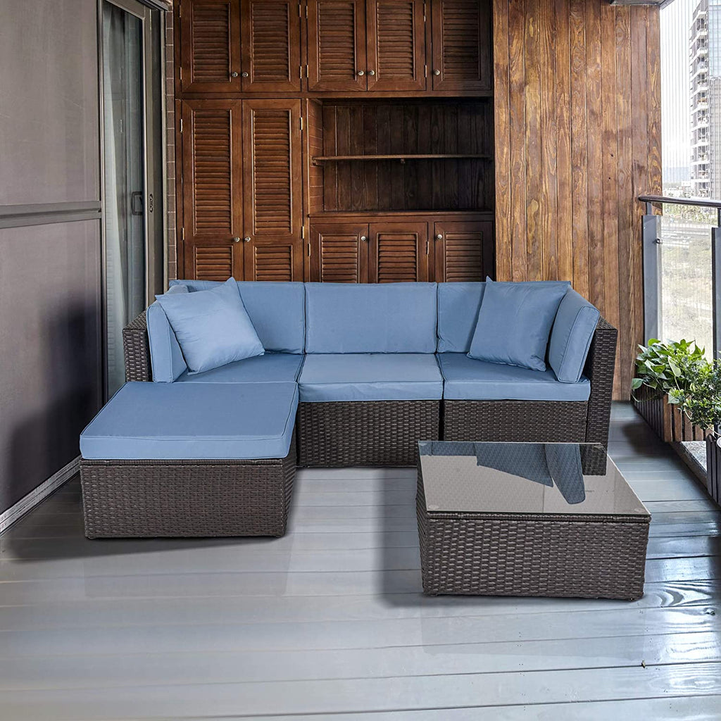 Outdoor Patio Furniture Sets Sectional Wicker Couch Sofa Seating 5PCS G997361
