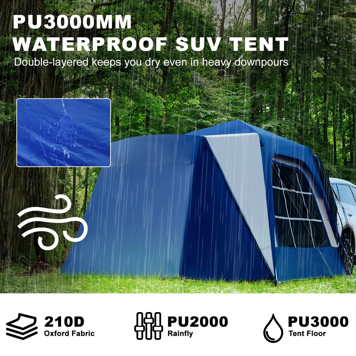 SUV Tent with Porch, 6-Person 10' x 10' Waterproof Car Camping Tent G948