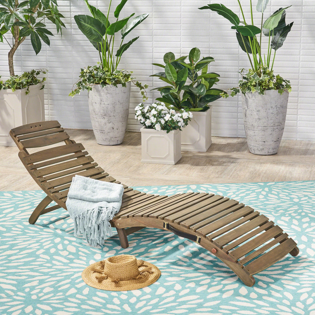 Gray Acacia Wood Foldable Chaise Lounge L4500