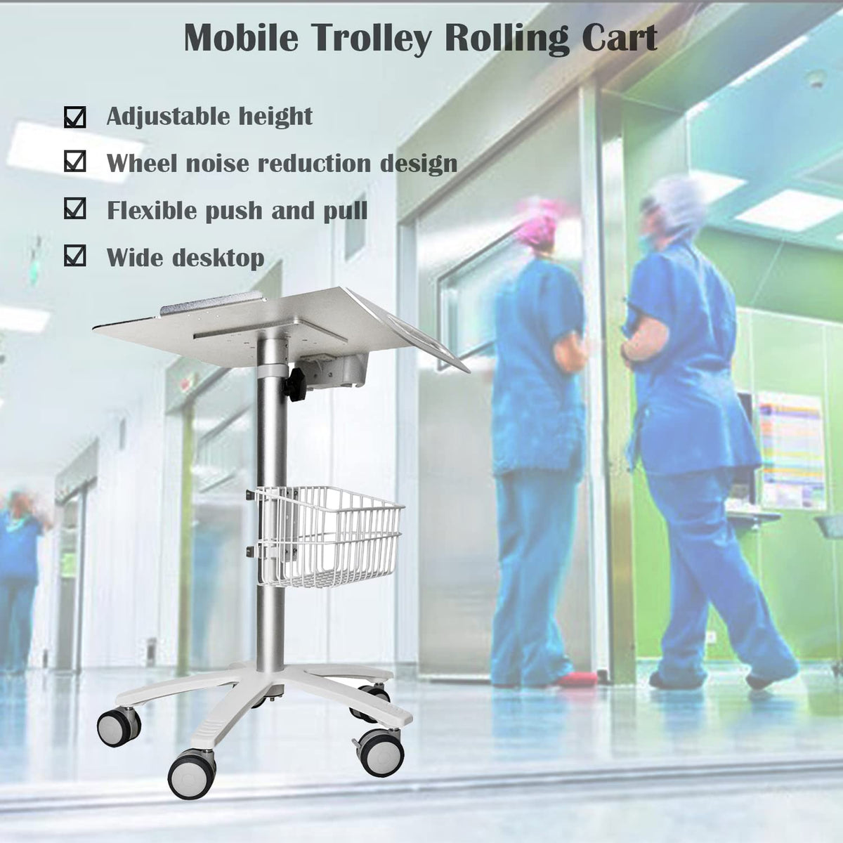 Mobile Trolley Rolling Cart with Basket and Large Tabletop X979542