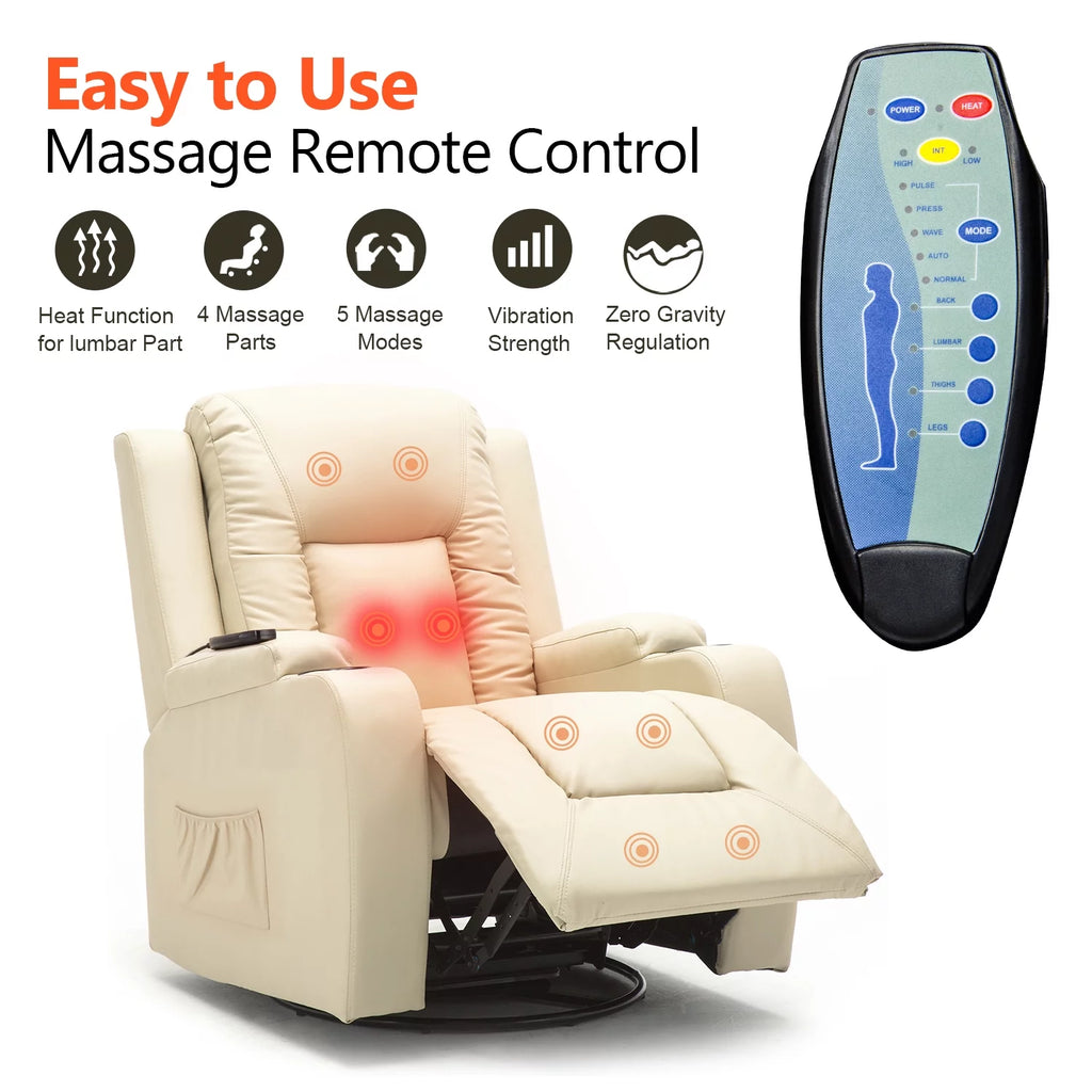 Black PU Leather Heated Massage Recliner Chair P368