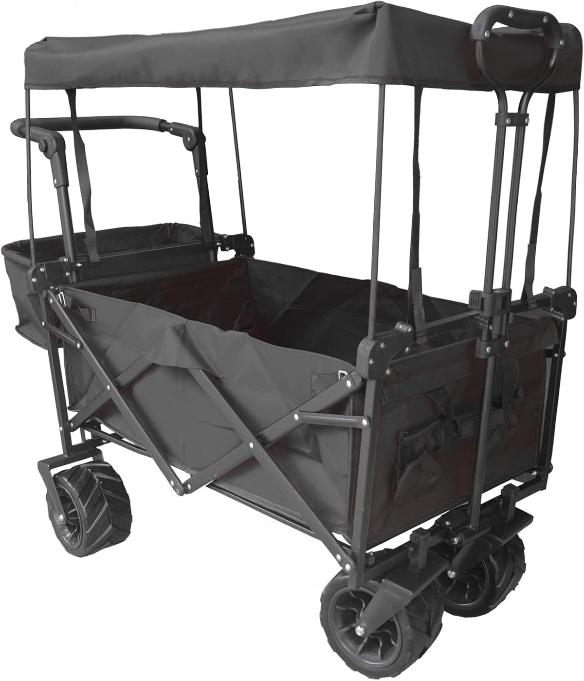 Collapsible Wagon Camping Garden Cart with Removable Canopy, Adjustable Push Handles and Brake (Camo) O1637