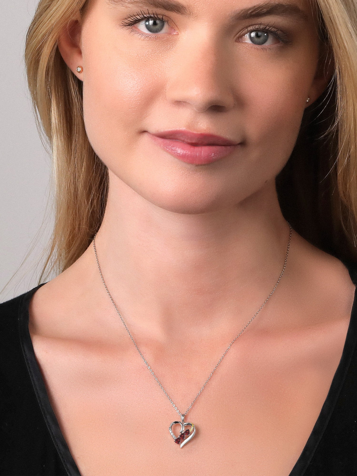 Red Garnet and White Lab Grown Diamond Pendant Necklace with 18 inch Silver Chain S71447