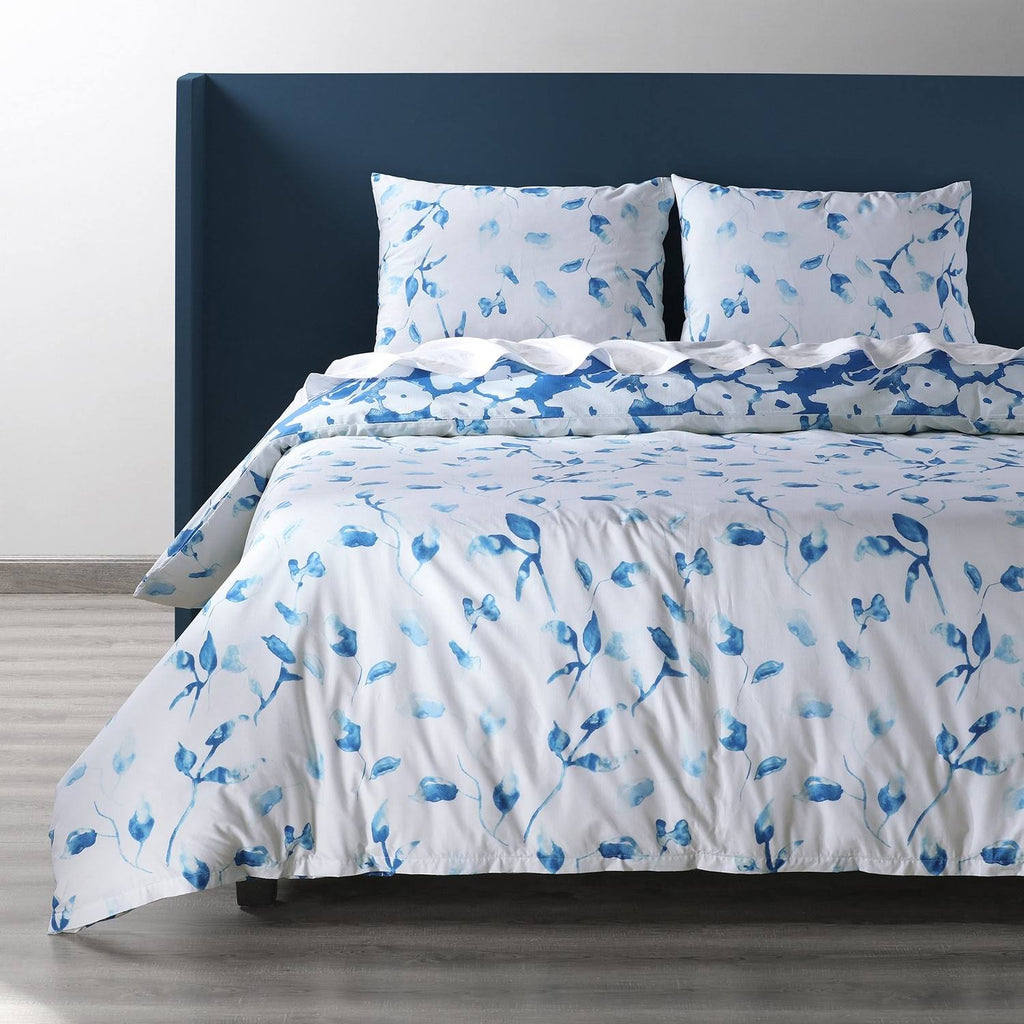 Ocean Blue Cotton Percale Reversible Duvet Cover Set S3522
