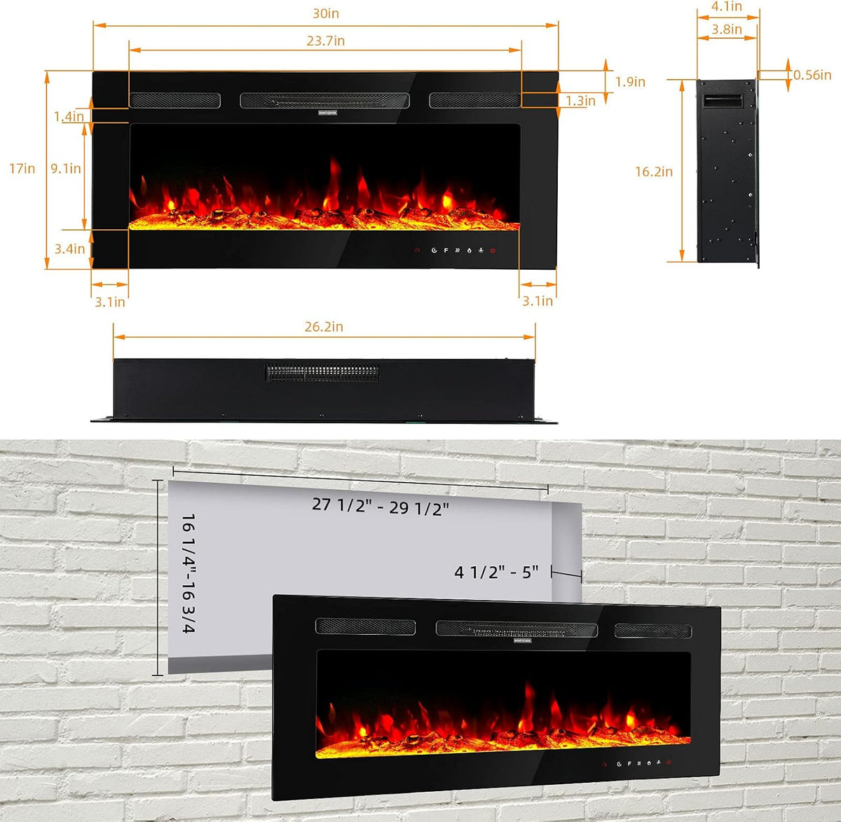 Freestanding Electric Fireplace with Remote Control, 9 Flame Color T8278