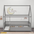 Full Size Grey Wooden Floor Bed with Roof Frame V598438